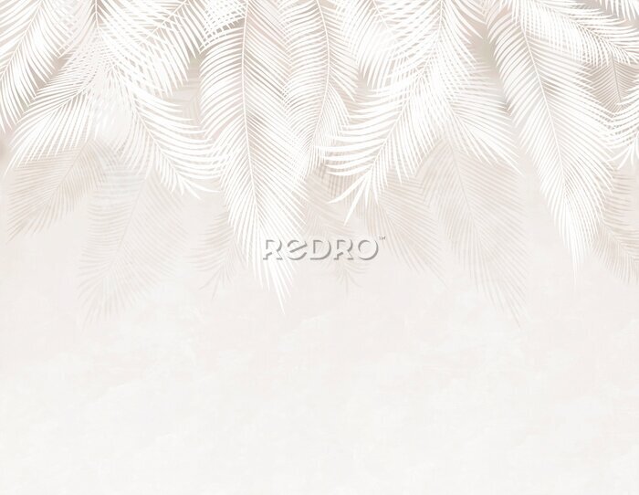 Fotobehang Subtiele bladeren op een achtergrond in beige tinten