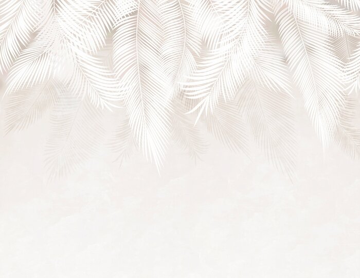 Fotobehang Subtiele bladeren op een achtergrond in beige tinten