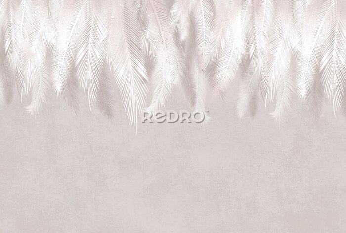 Fotobehang Subtiele bladeren op een ruwe betonnen achtergrond