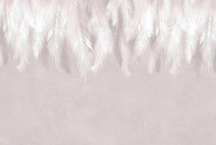 Fotobehang Subtiele bladeren op een ruwe betonnen achtergrond