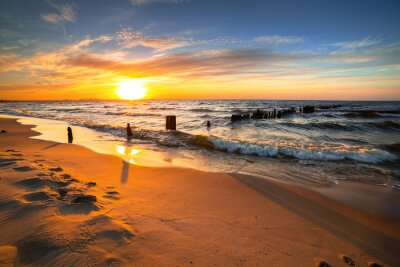 Fotobehang Sunset ovet the Baltic sea beach in Poland