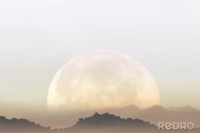 Fotobehang Surrealistisch landschap van de bergen in het maanlicht