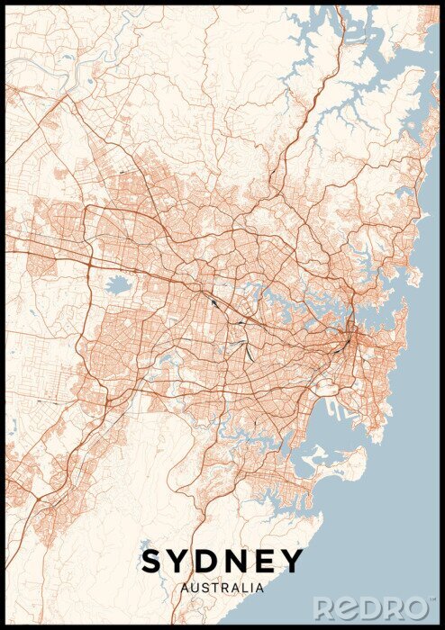 Fotobehang Sydney (Australia) city map. Poster with map of Sydney in color. Scheme of streets and roads of Sydney.