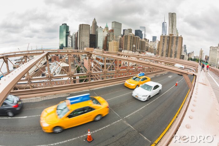 Fotobehang Taxi's en de Brooklyn Bridge