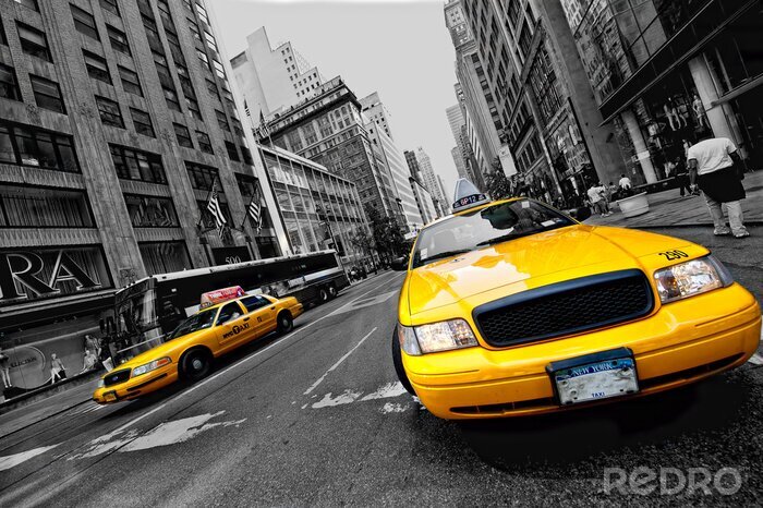 Fotobehang Taxi's in een straat in 3D