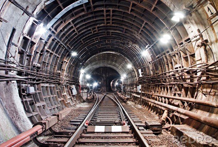 Fotobehang Technische 3D tunnel met sporen