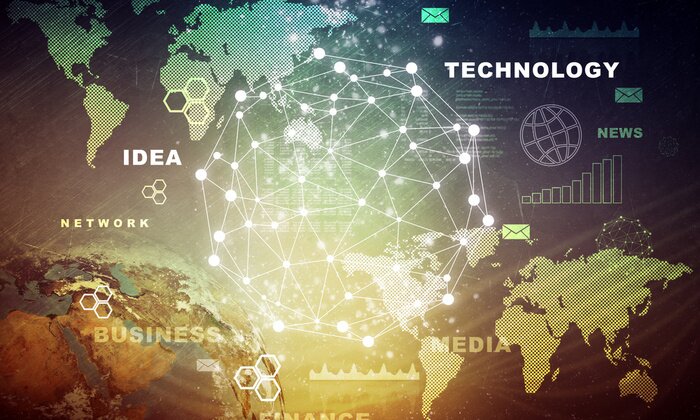 Fotobehang Technologische wereldkaart