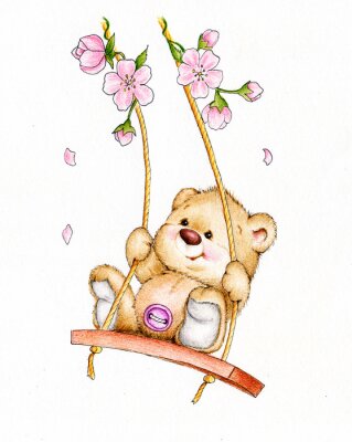 Fotobehang Teddybeer op een schommel