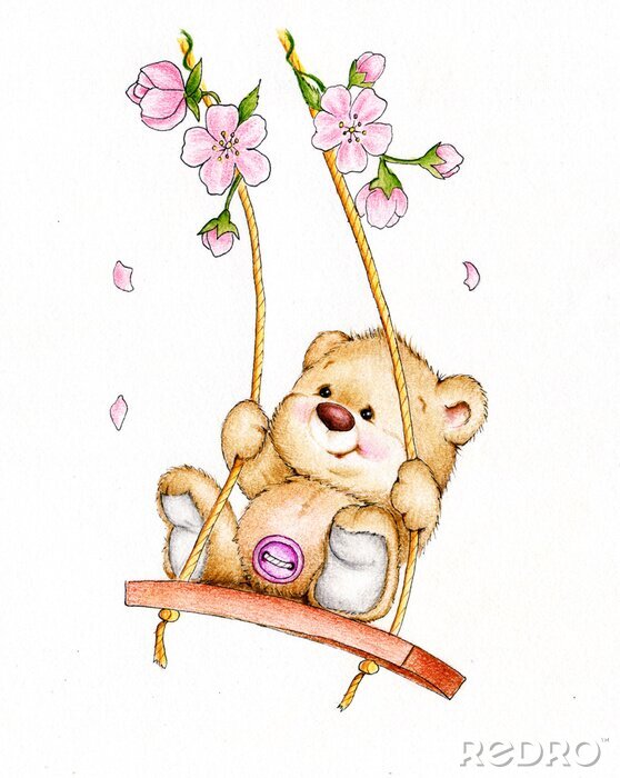 Fotobehang Teddybeer op een schommel