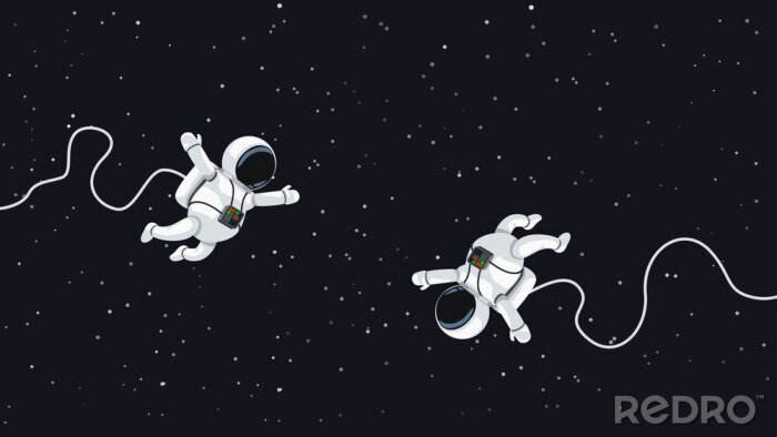 Fotobehang Tekening met twee astronauten