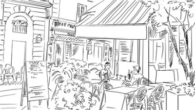 Fotobehang Tekening van mannen in een restaurant