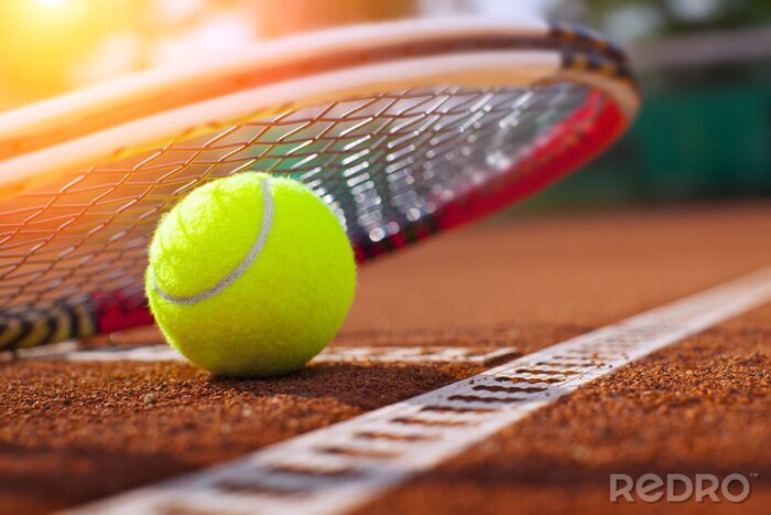 Fotobehang Tennisbal 3D op de tennisbaan