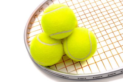 Fotobehang Tennisballen 3D op een racket