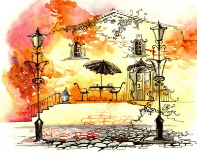 Fotobehang Terras in herfstsfeer