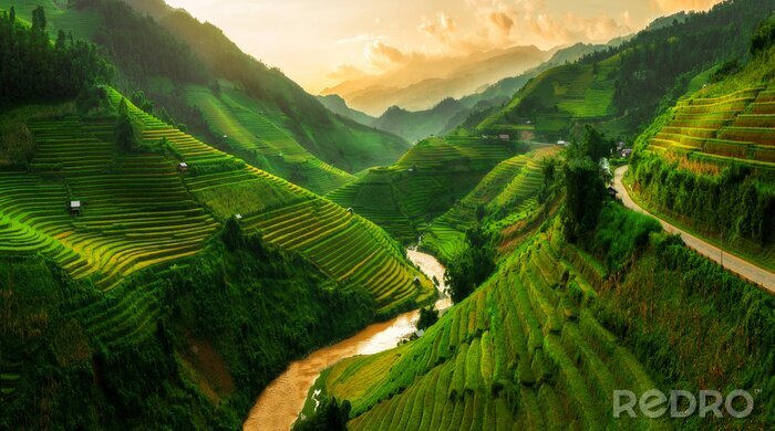Fotobehang Terrasvormige rijstvelden in Mu Cang Chai, Vietnam