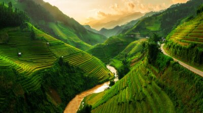 Fotobehang Terrasvormige rijstvelden in Mu Cang Chai, Vietnam