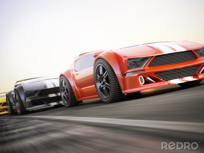 Fotobehang The race , Exotic sports cars racing with motion blur