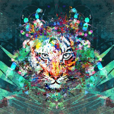 Fotobehang Tijger in spatten van kleur