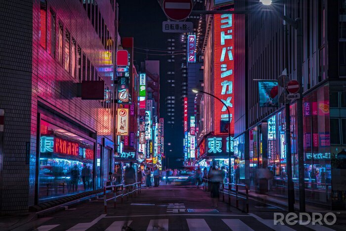 Fotobehang Tokio bij nacht zonder mensen