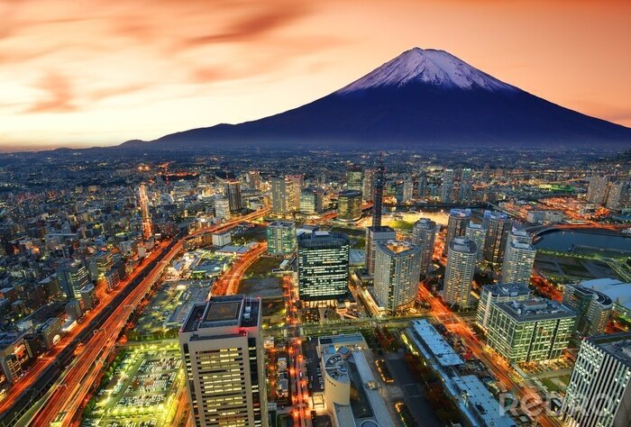 Fotobehang Tokio en de berg Fuji bij zonsondergang