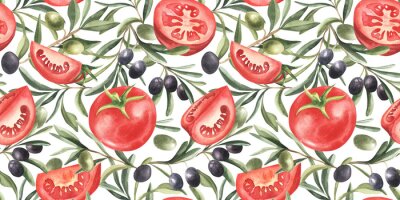 Fotobehang tomaten en olijfboom