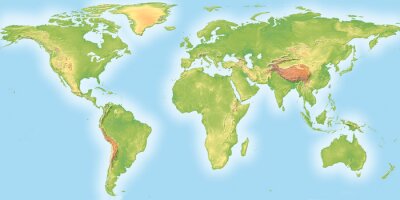 Fotobehang Topografische wereldkaart