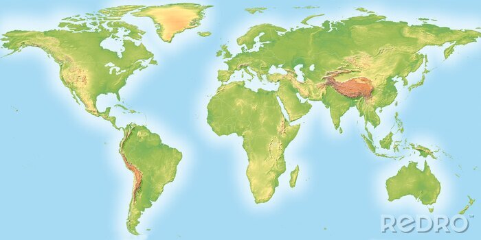 Fotobehang Topografische wereldkaart