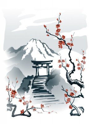 Torii op een rots patroon in Japanse stijl