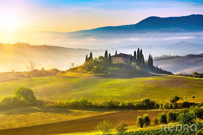 Fotobehang Toscane bij zonsopgang