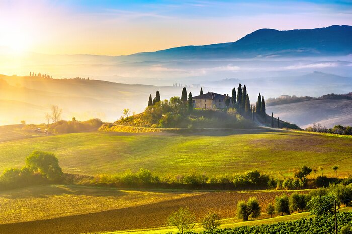Fotobehang Toscane bij zonsopgang