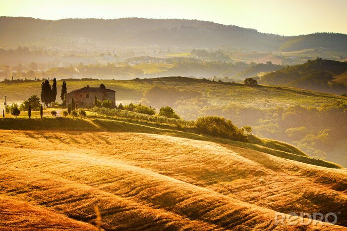 Fotobehang Toscane en landschap van de velden