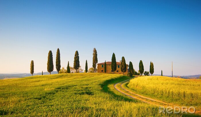 Fotobehang Toscane en uitzicht op het huis