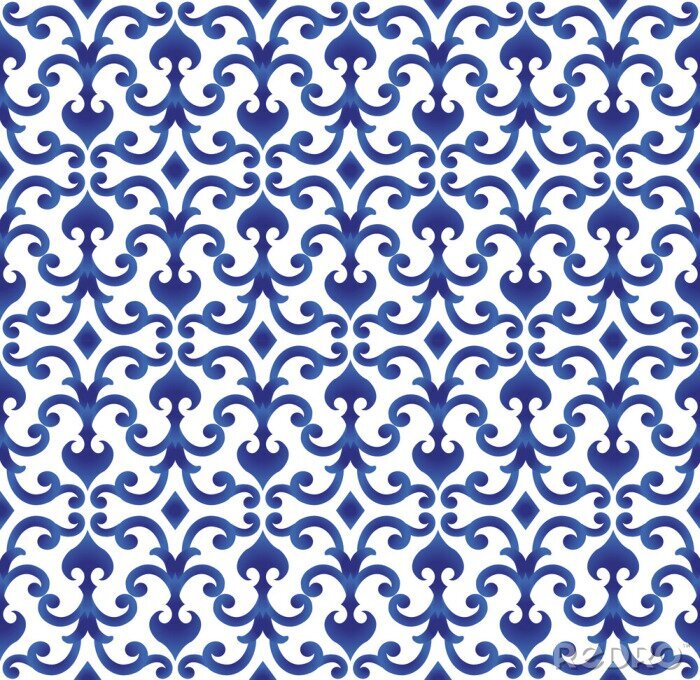 Fotobehang Traditioneel wit en blauw Chinees patroon