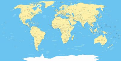 Traditionele kaart met gele continenten