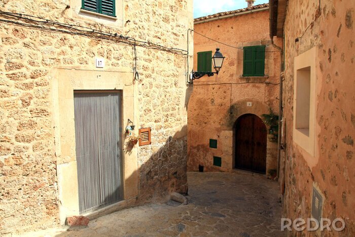 Fotobehang traditionele Valldemosa Mallorca dorpsstraat, Spanje