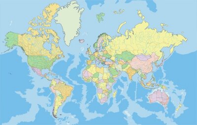 Traditionele wereldkaart in pastelkleuren