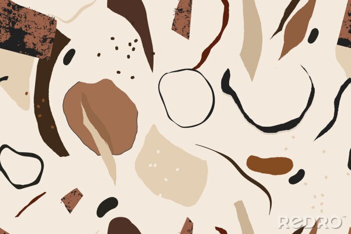 Fotobehang Trendy artistic illustration pattern. Creative collage with shapes. Seamless pattern. Fashionable template for design.