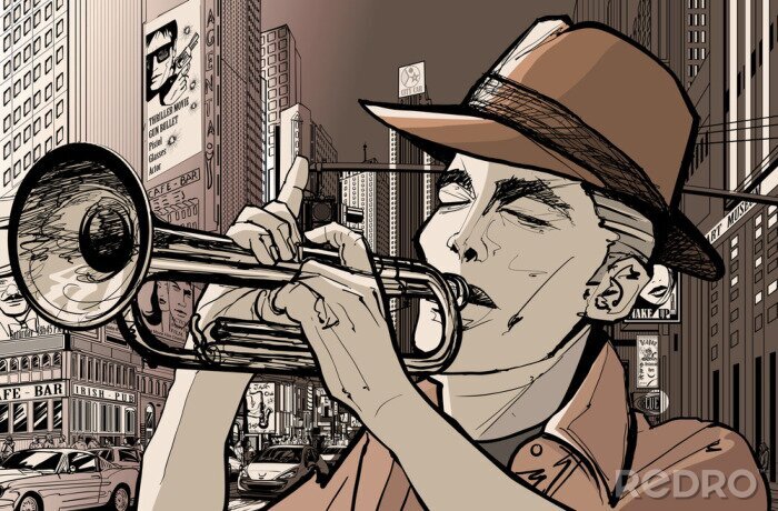 Fotobehang trompettist in new-york
