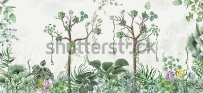 Fotobehang tropical trees and leaves for digital printing wallpaper, custom design wallpaper