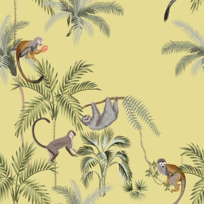 Tropisch ontwerp met apen op palmbomen