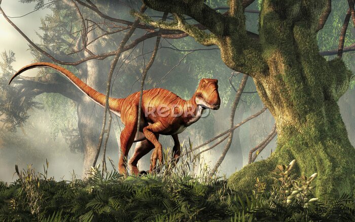 Fotobehang Tropisch ontwerp met dinosaurus in de jungle