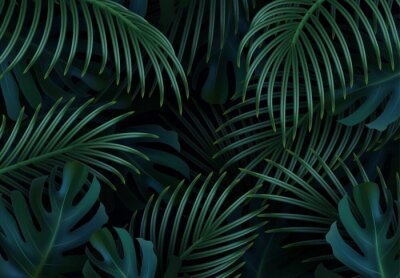 Fotobehang Tropisch patroon met groene bladeren van exotische planten
