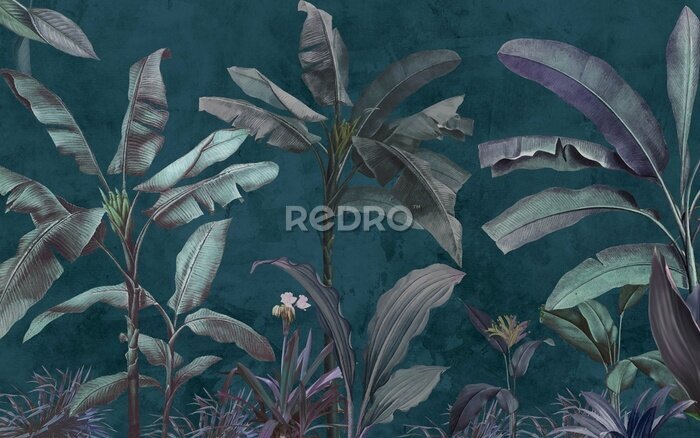 Fotobehang Tropische bananenbomen op een donkere achtergrond