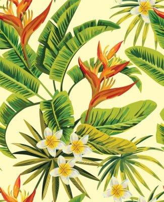 Tropische bladeren en exotische bloemen