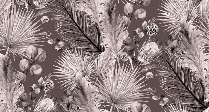 Fotobehang Tropische bladeren in aardetinten