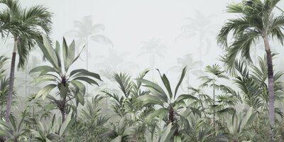 Fotobehang Tropische jungle van palmen en bananenbomen