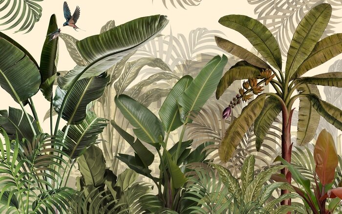 Fotobehang Tropische planten in een botanische illustratie