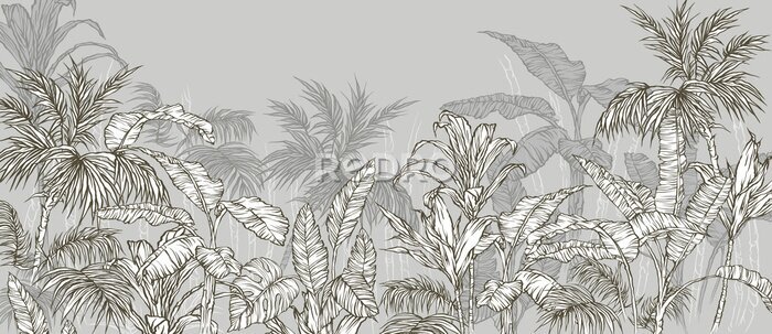 Fotobehang Tropische planten op een grijze achtergrond