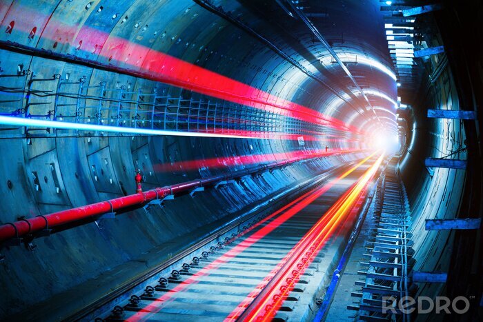 Fotobehang Tunnel met rode verlichting