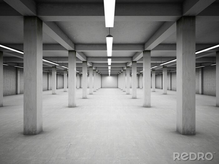 Fotobehang Tunnel van ondergrondse parkeergarage met zuilen